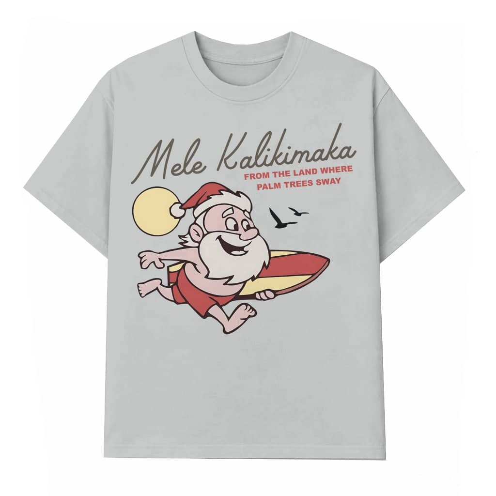 Mele Kalikimaka Surfing Santa T-shirt – Christmas Holiday Gift Funny Hawaiian