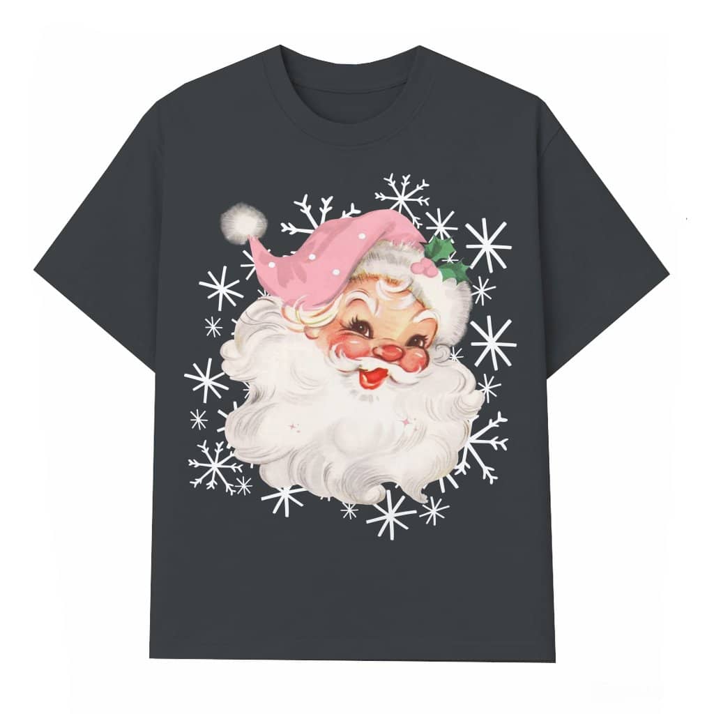 Pink Christmas Vintage Santa Hat Retro T-shirt – Holiday Gift for Her