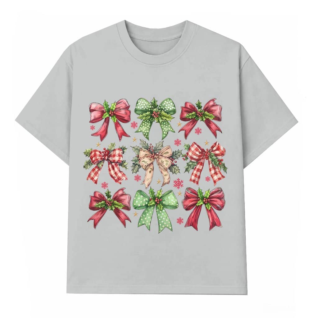 Coquette Christmas Bow T-shirt – Christmas Gift for Her Cute Trendy