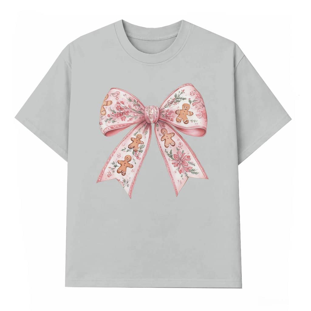 Coquette T-shirt Christmas Gift for Girls – Girly Bow Gingerbread Style