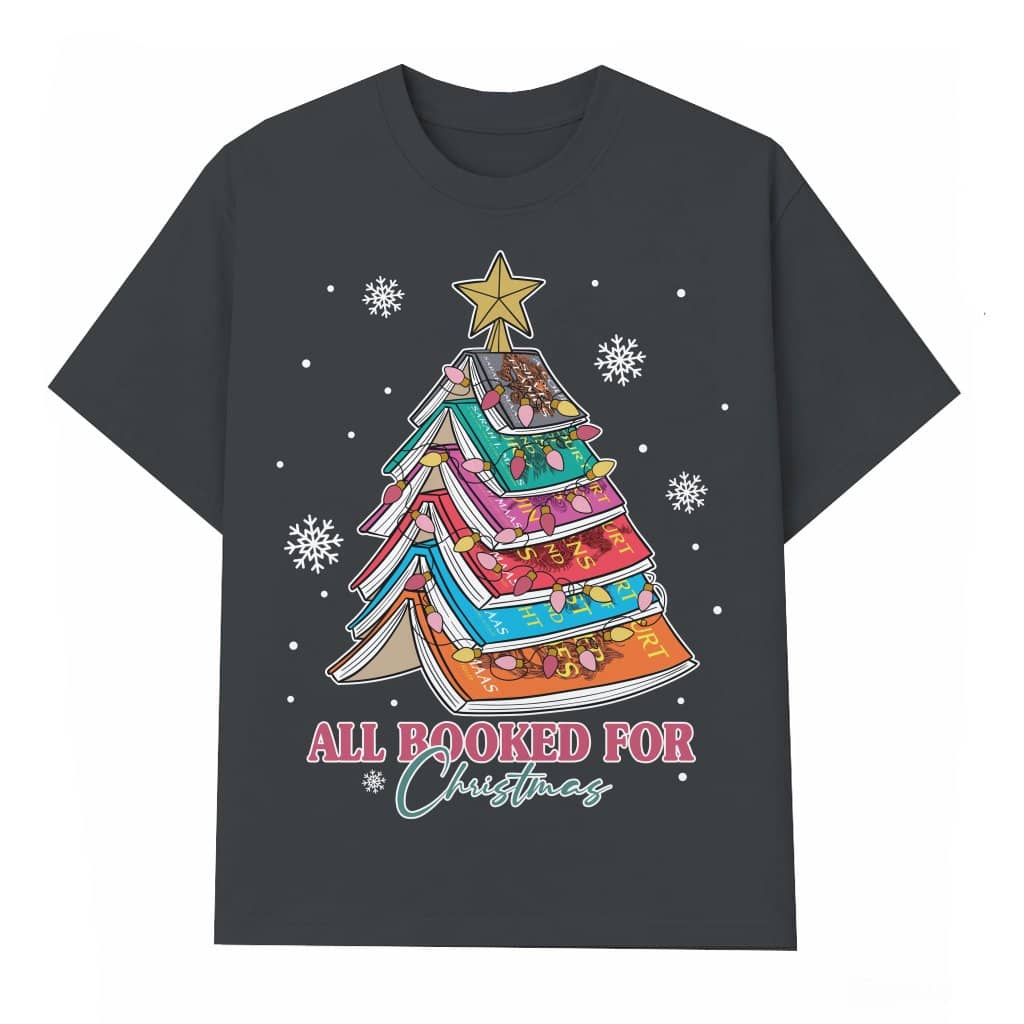 Book Tree T-Shirt – Christmas Gift for Book Lovers All Booked