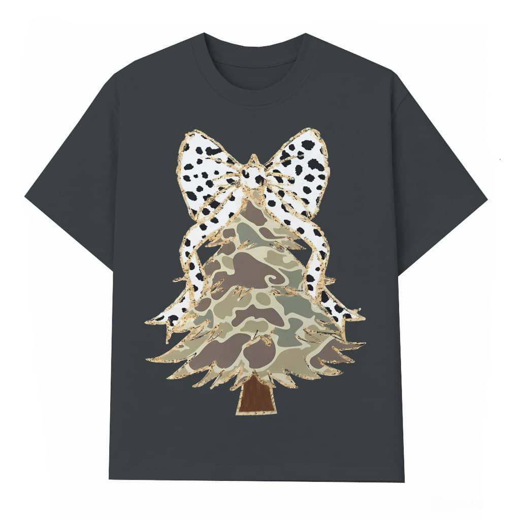 Coquette Christmas Tree Bow T-shirt – Christmas Gift for Women Cute Trendy