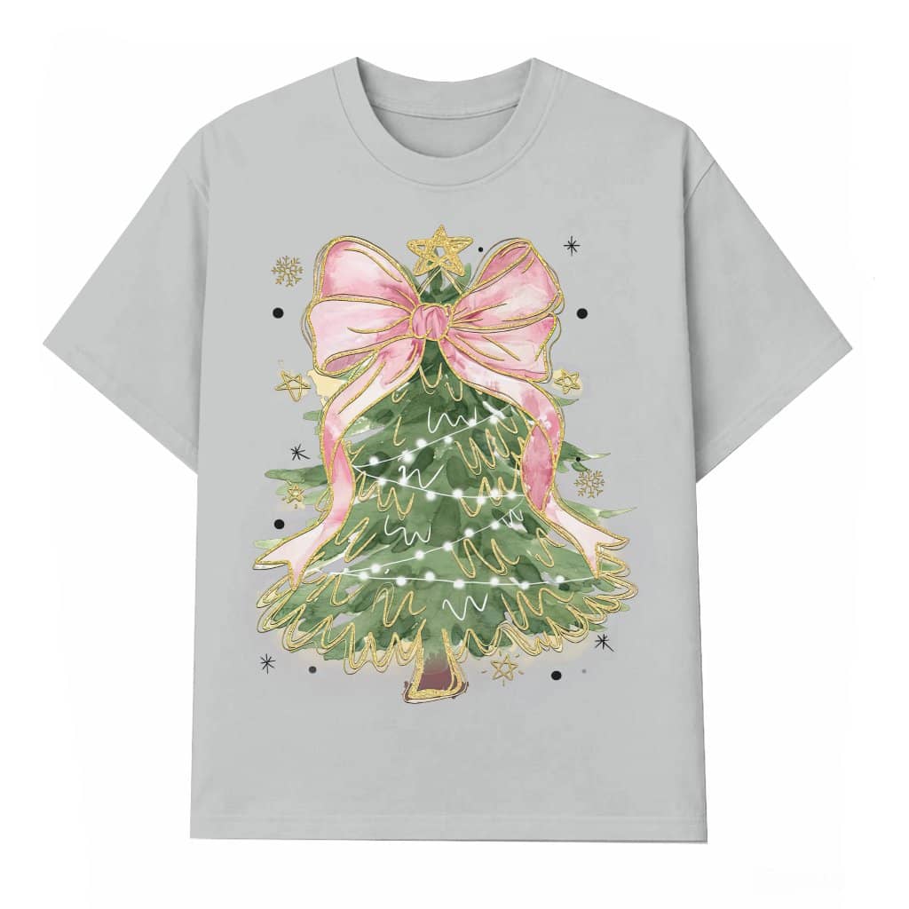 Coquette Christmas Tree T-shirt – Christmas Gift for Women Glitter Sparkle