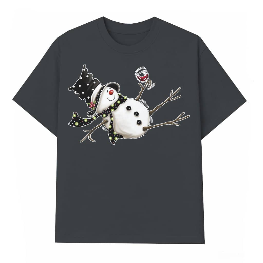 Funny Wine Drinking Snowman T-shirt – Christmas Gift