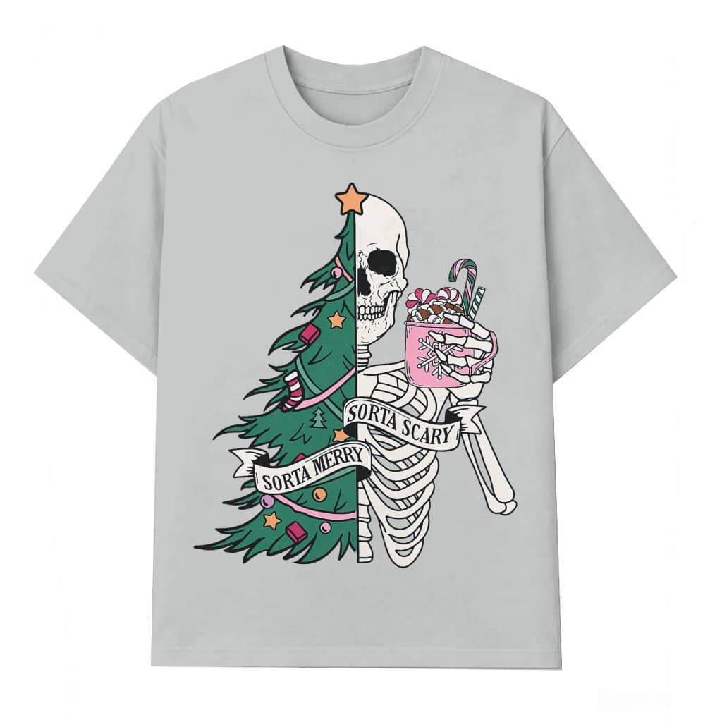 Sorta Merry Sorta Scary Skeleton T-shirt – Christmas Funny Graphic Gift