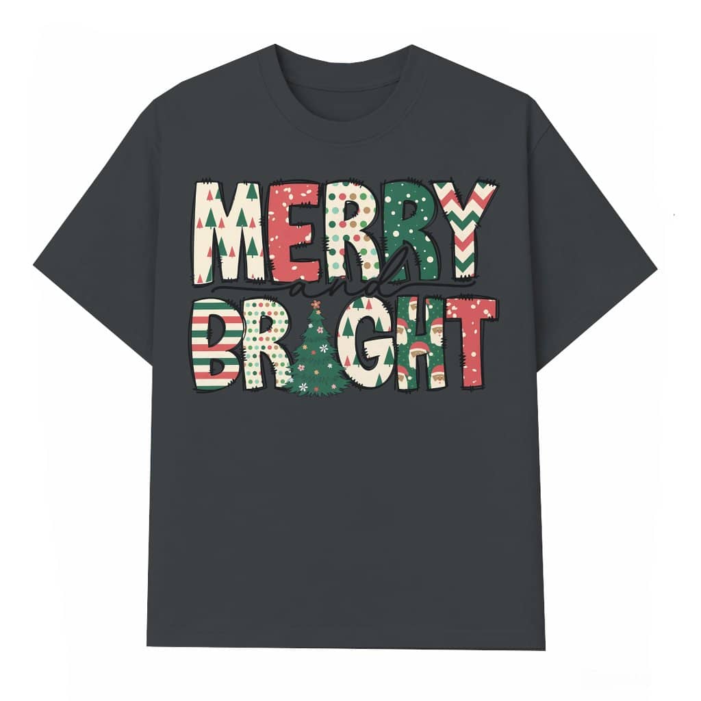 Merry Bright T-shirt – Christmas Holiday Gift for Women Cute Festive