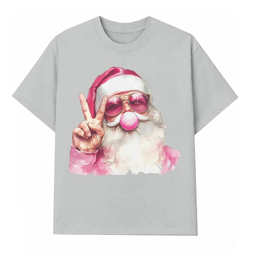 Funny Pink Santa Bubble Gum T-shirt – Retro Christmas Gift