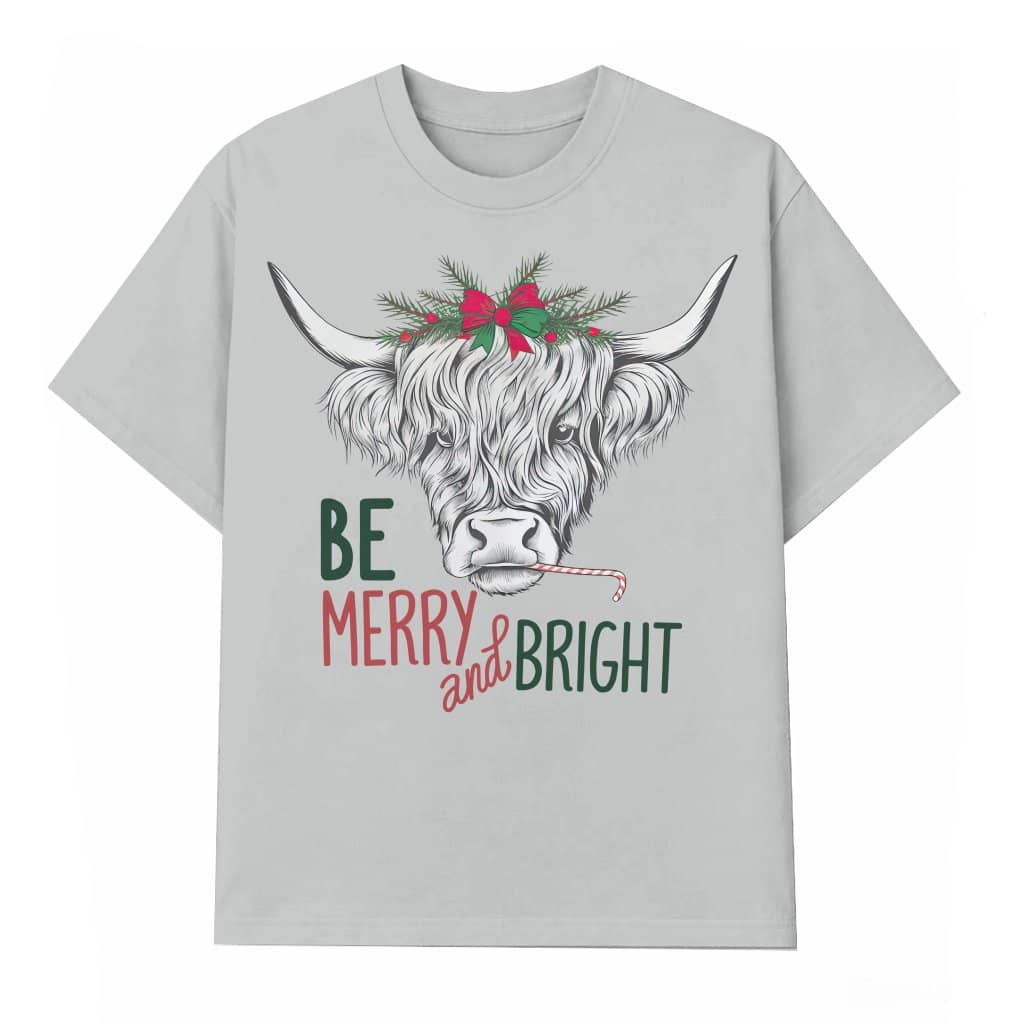 Cute Cow T-shirt – Christmas Gift for Women Be Merry Bright