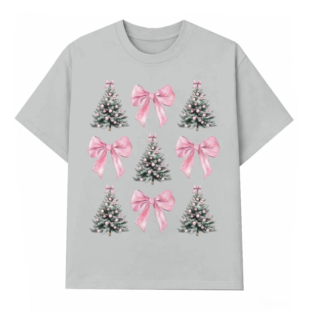 Coquette Bow Holiday Tree T-shirt – Christmas Gift for Women Cute Girly