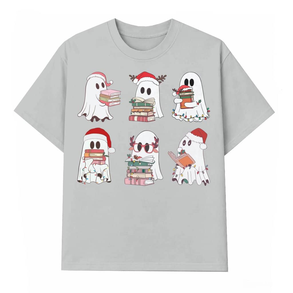 Christmas Ghost Reading Book T-shirt – Christmas Gift for Bookworm Nerd Funny