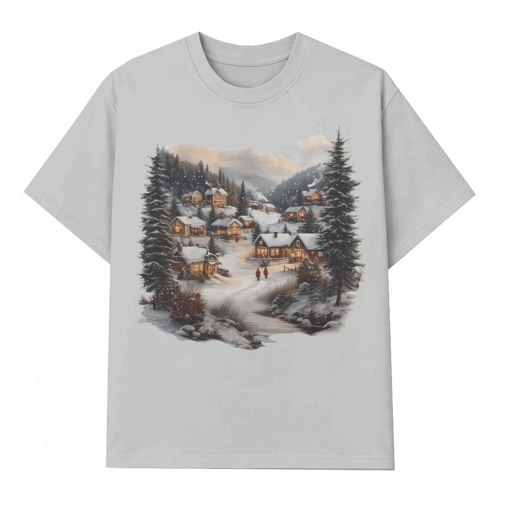 Vintage 90s Winter Village Pine Tree Cabin T-shirt – Christmas Gift