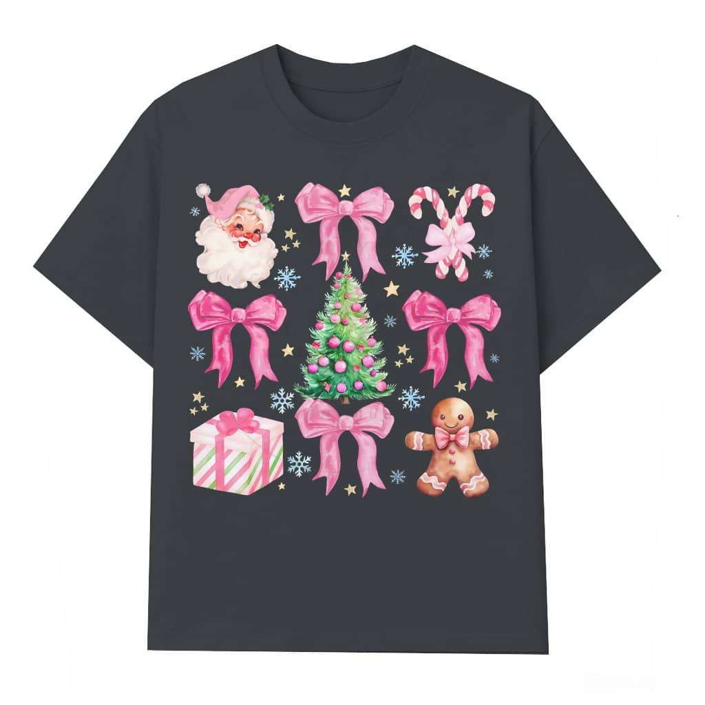 Pink Coquette T-shirt Christmas – Gift for Her Cute Bow Girly
