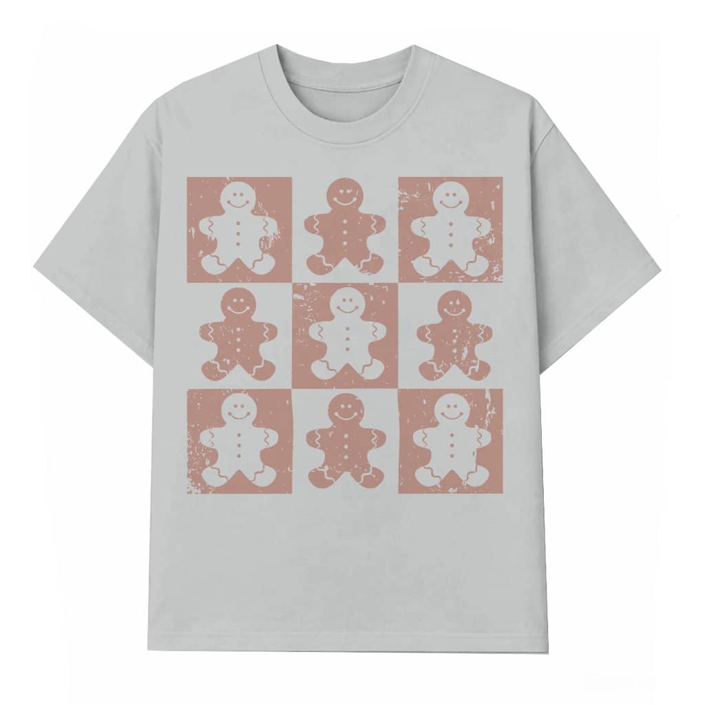 Retro Checkered Gingerbread Man T-shirt – Christmas Holiday Gift Cute