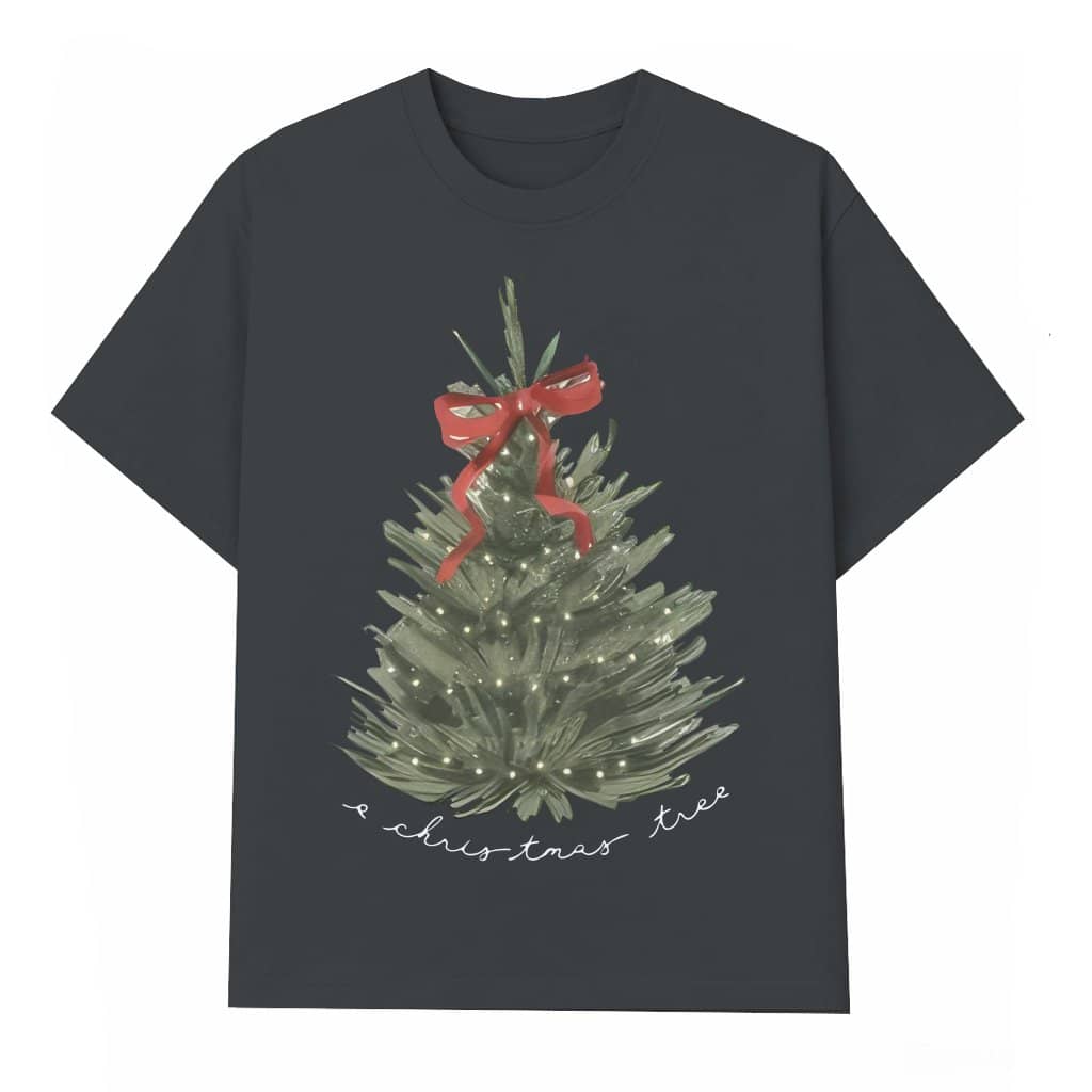 Christmas Tree Coquette Bow T-shirt – Christmas Holiday Gift for Women