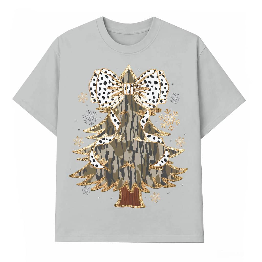 Camo Christmas Tree T-shirt – Christmas Gift for Women Coquette Oldschool