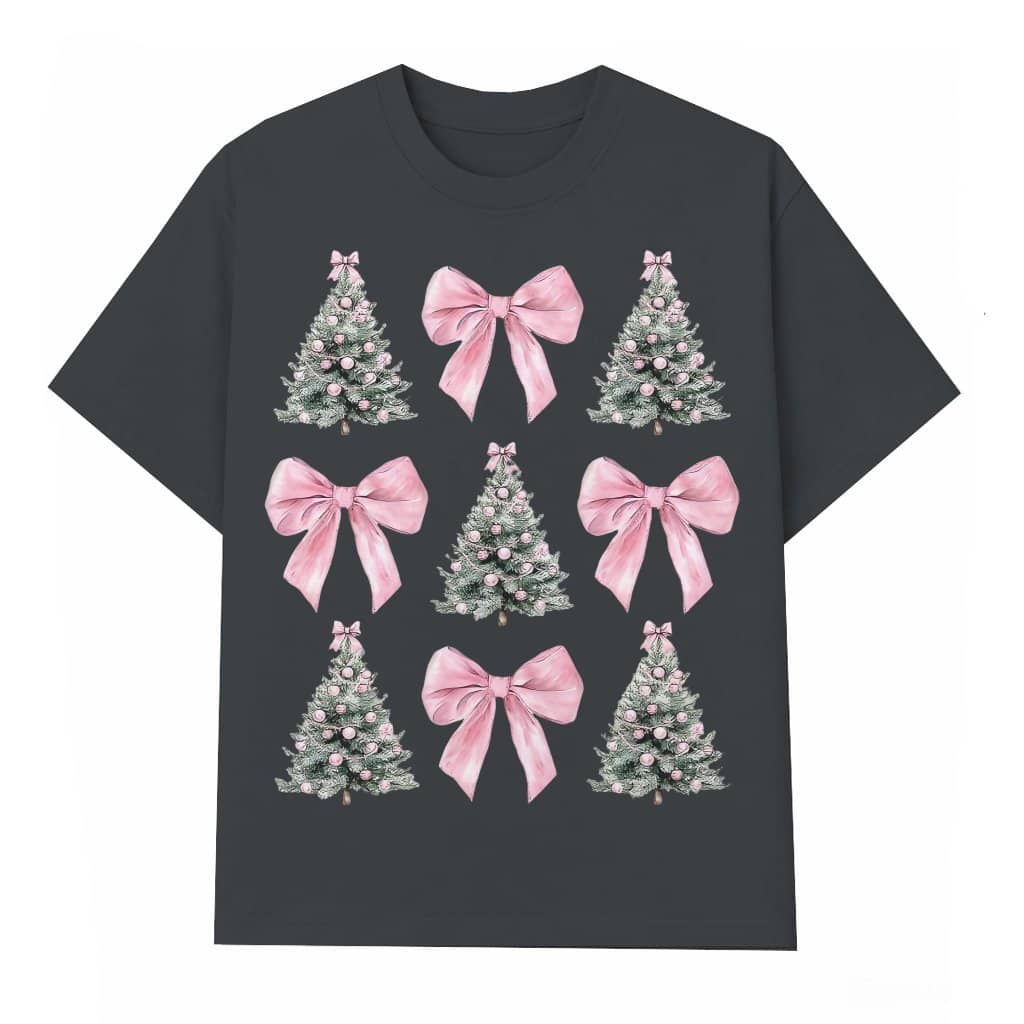 Coquette Bow Christmas Tree T-shirt – Christmas Gift for Women Cute Girly