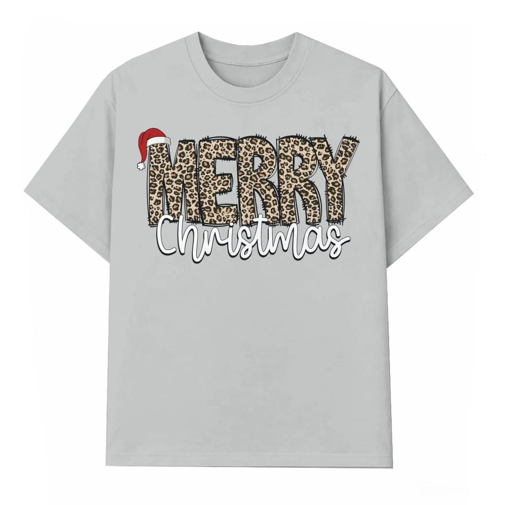 Merry Christmas Leopard T-shirt – Christmas Gift for Women Festive Trendy