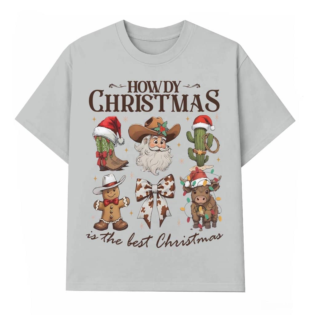 Howdy Western T-shirt – Christmas Gift for Cowboys Cowgirls Retro Tree