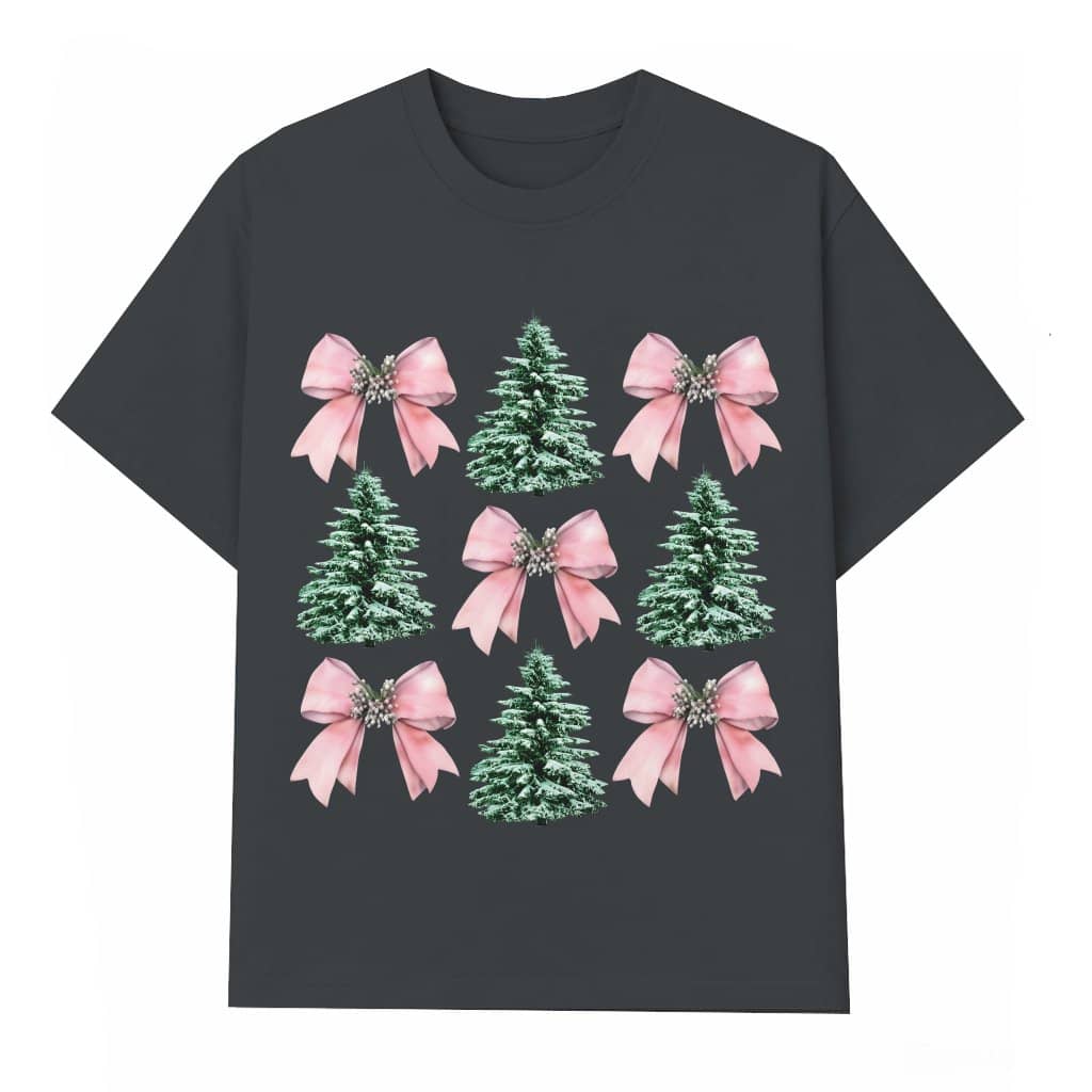 Coquette Bow Christmas Tree T-shirt – Christmas Gift for Her Retro Girly