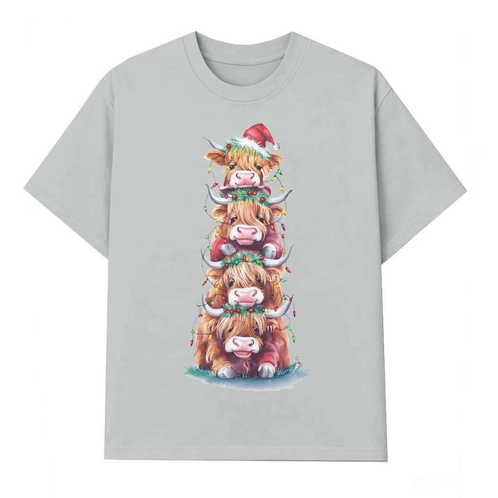 Highland Cow Christmas Lights T-shirt – Christmas Gift Funny Cute