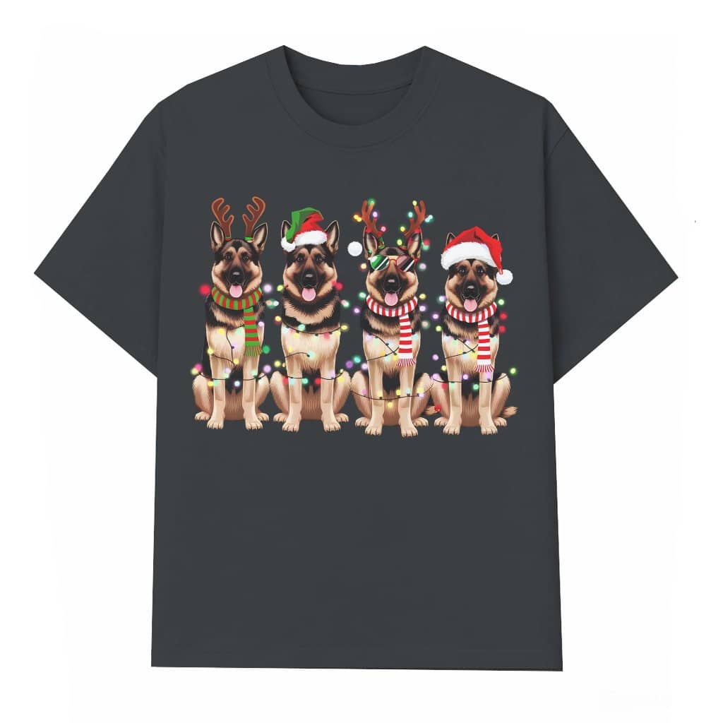 German Shepherd Santa Hat Lights T-shirt – Christmas Gift for Dog Lover