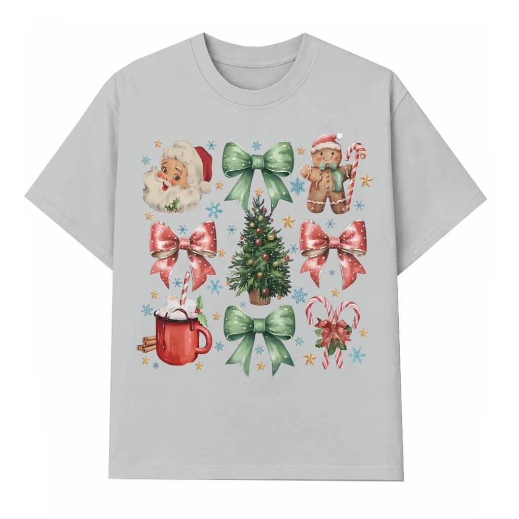 Coquette Bow T-shirt Christmas – Vintage Retro Gift for Woman