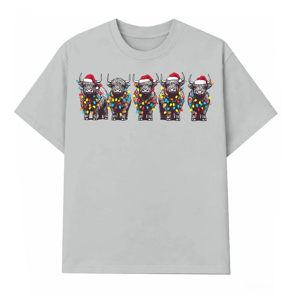 Funny Highland Cow Lights T-shirt – Christmas Gift for Cow Lover