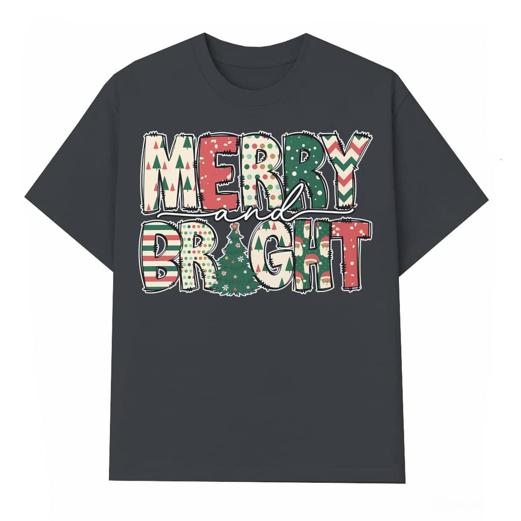 Merry and Bright Family T-shirt – Christmas Gift for Family Trendy