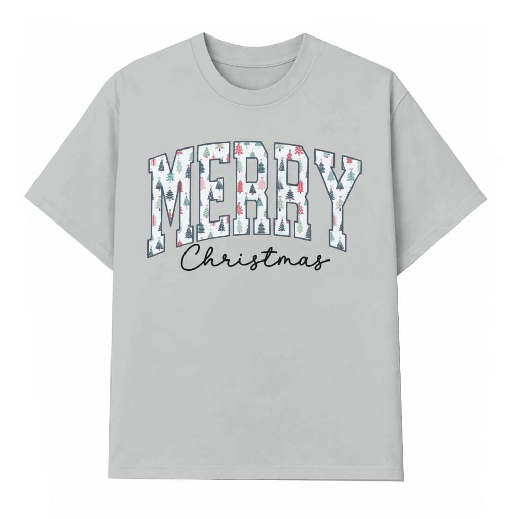 Merry Christmas Tree Letter Graphic T-shirt – Christmas Gift for Teens Trendy