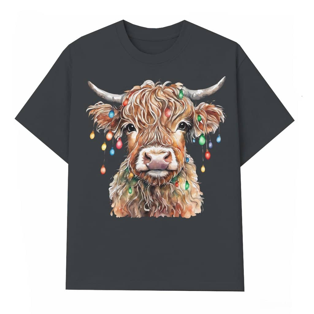 Cute Highland Cow Lights T-shirt – Christmas Gift for Women Farm Animal