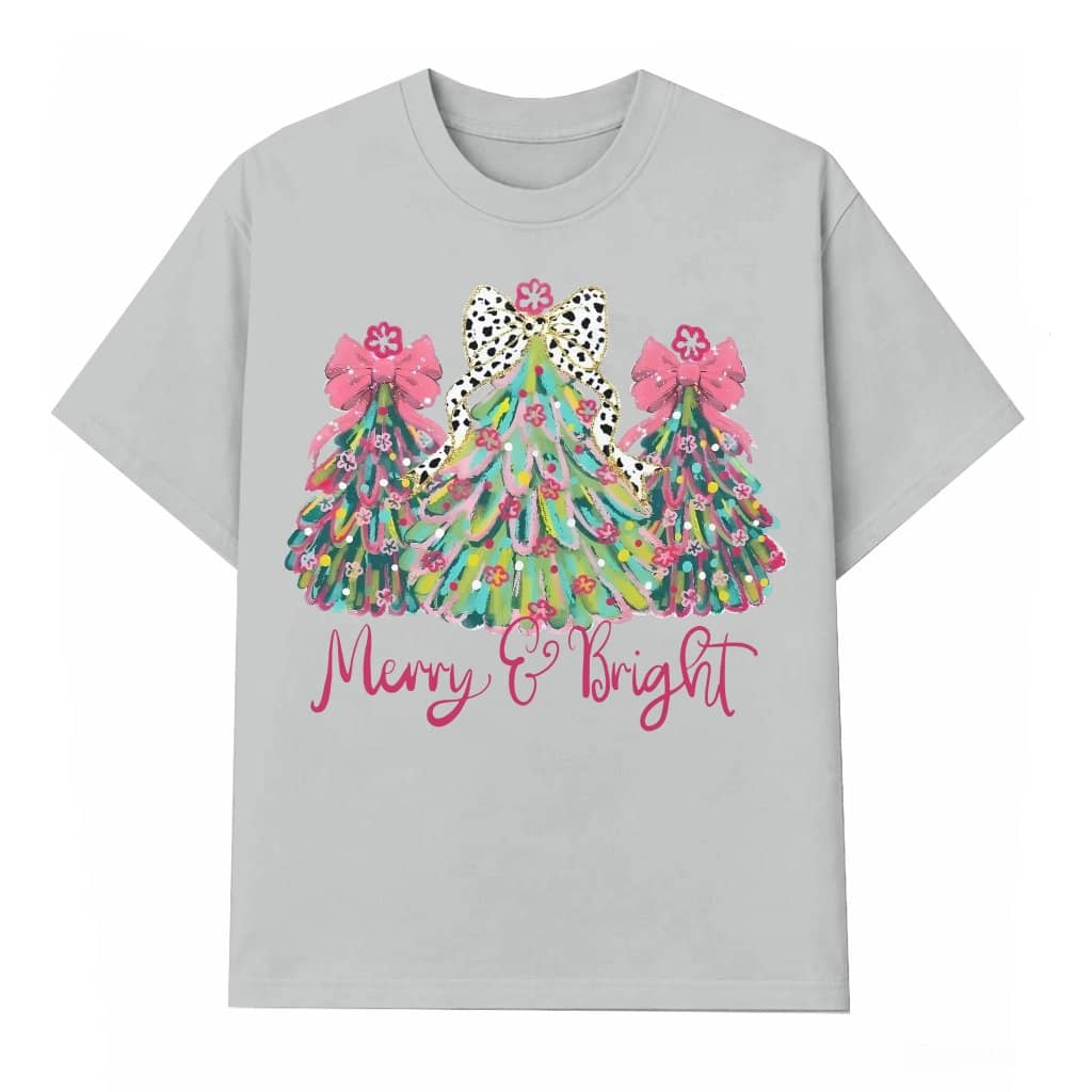 Merry Bright Christmas Tree T-shirt – Christmas Gift Cute Colorful Brushstroke
