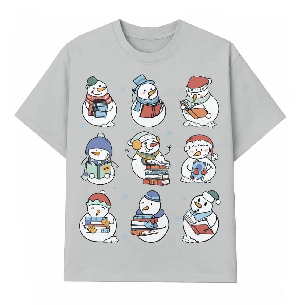 Snowman Reading Book T-shirt – Christmas Gift for Book Lover Bookworm Cute