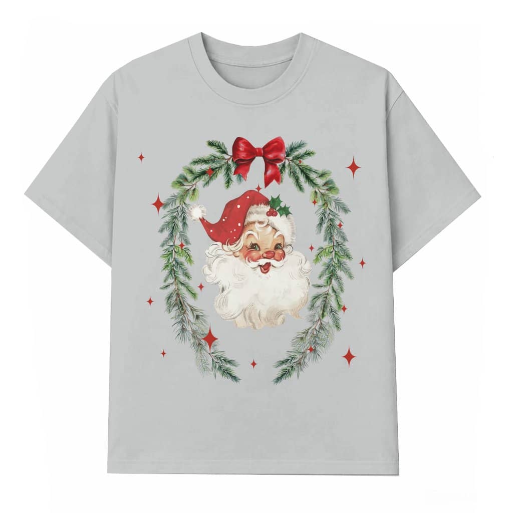 Vintage Santa Claus Coquette Bow T-shirt – Christmas Gift for Her Cute