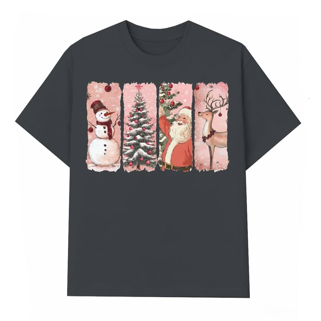 Retro Pink T-shirt – Christmas Gift Vintage Santa Snowman Reindeer
