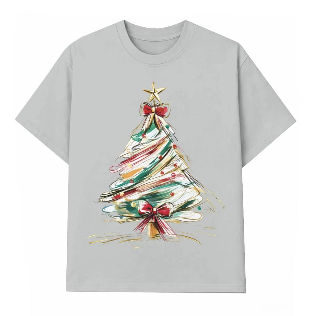 Coquette Christmas Tree T-shirt – Christmas Gift for Her Glitter Bow