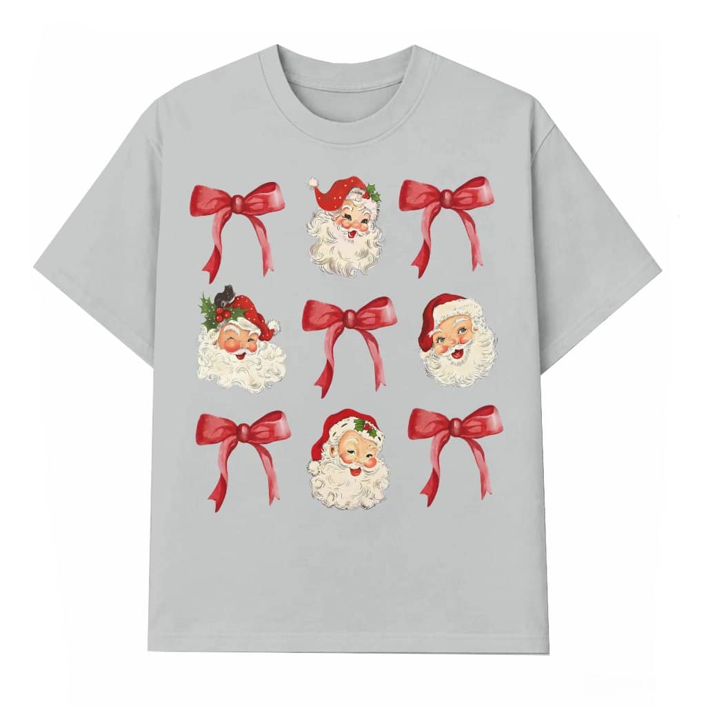 Merry Christmas Santa Coquette Bow T-shirt – Christmas Gift for Her Trendy