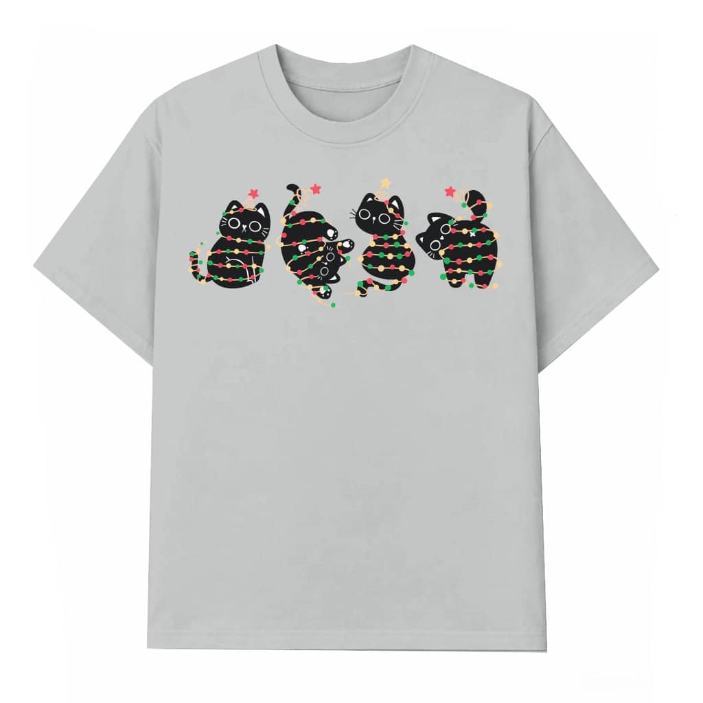 Funny Christmas Cats T-shirt – Christmas Gift for Cat Lover Meowy Lights