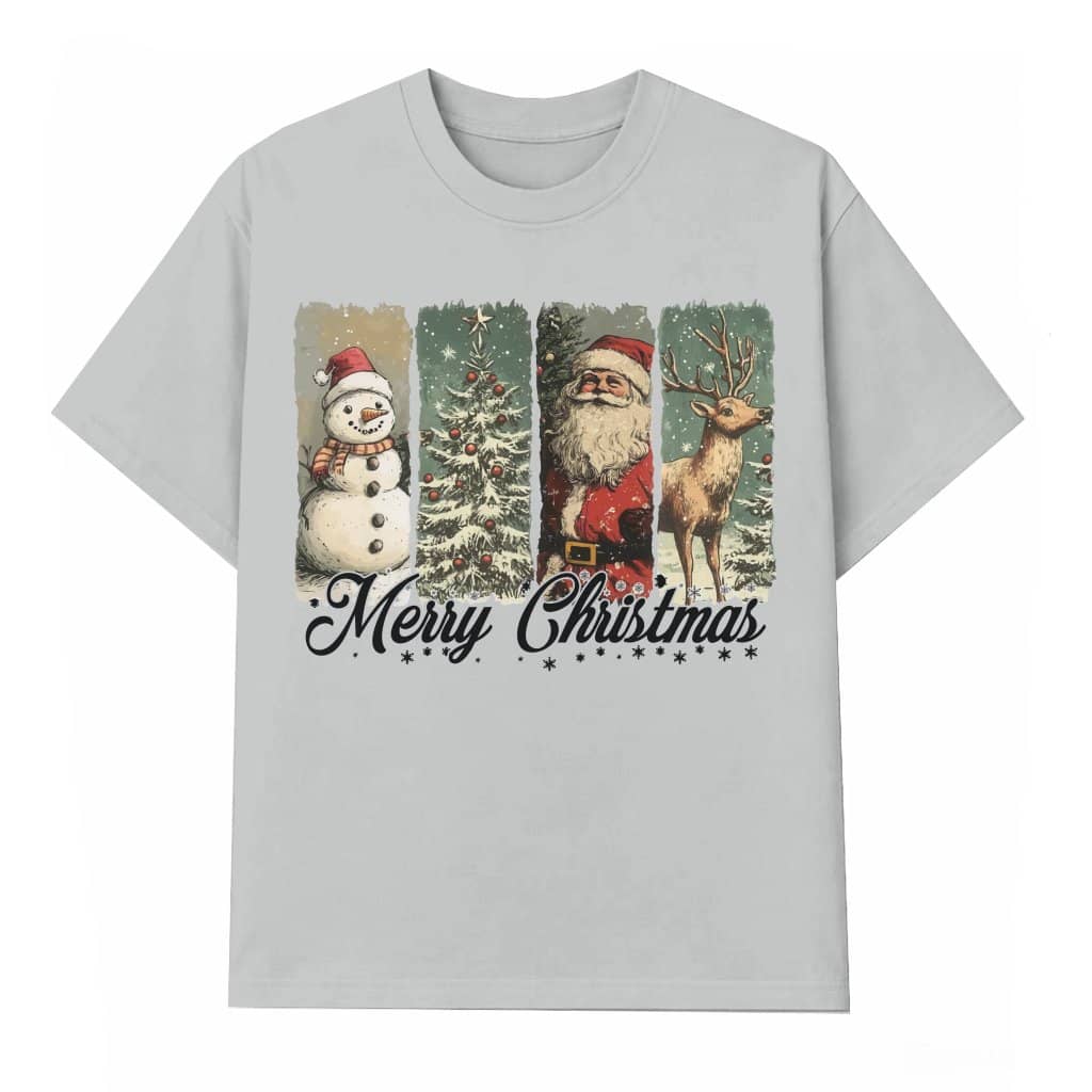 Merry Christmas Santa Snowman T-shirt – Christmas Gift for Family Retro Pink