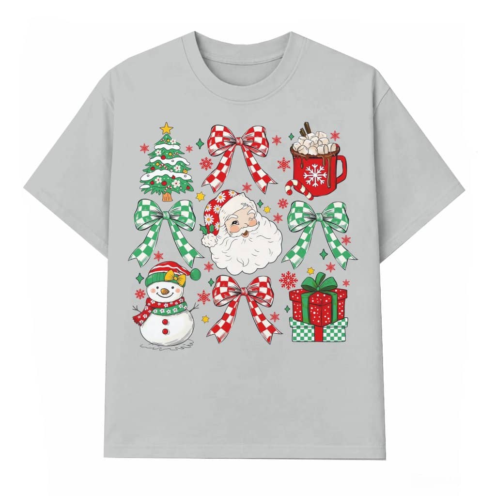 Coquette Hot Cocoa T-shirt – Christmas Gift for Her Candy Cane Bow