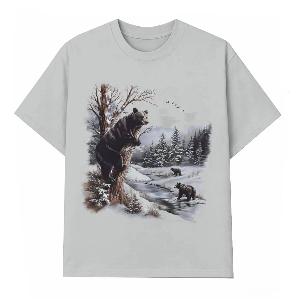 Black Bears Winter River Scene T-shirt – Gift for Women Vintage 90s Retro