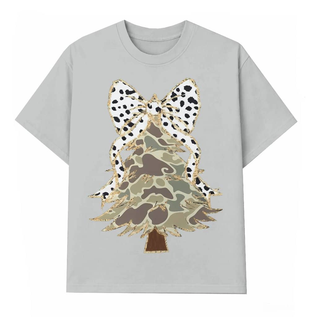 Coquette Glitter T-shirt – Christmas Tree Christmas Gift for Her Cute Bow