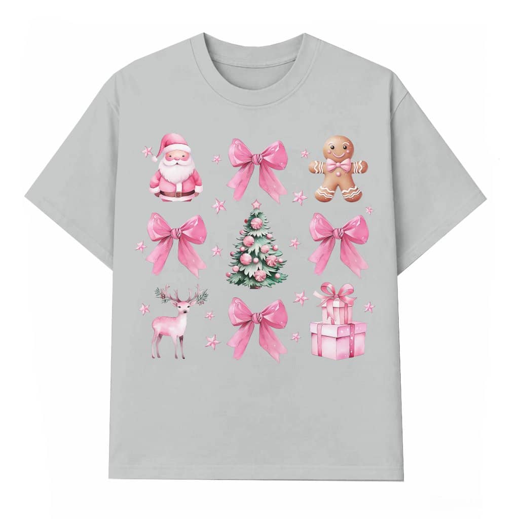 Coquette Gingerbread Bow T-shirt – Christmas Gift for Her Pink Cute