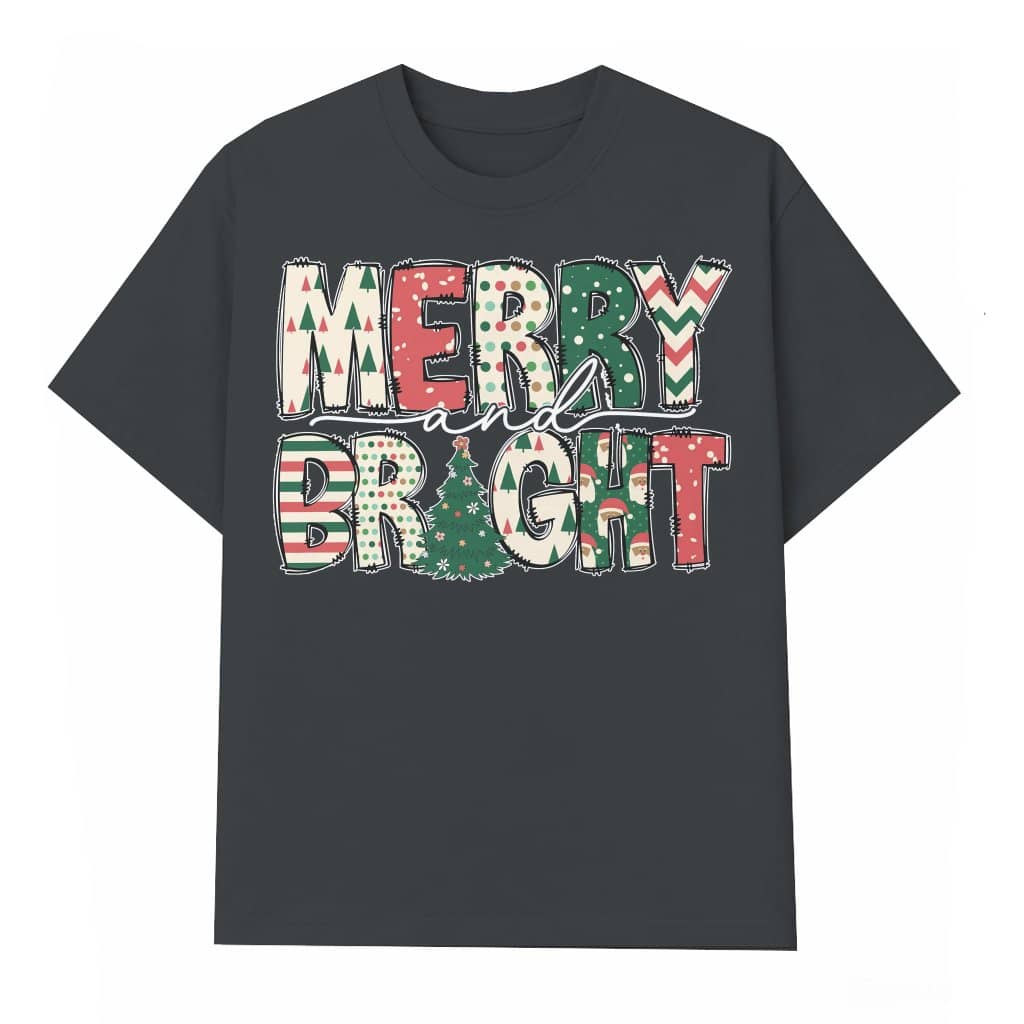 Merry Bright T-shirt – Christmas Gift for Everyone Cute Crewneck