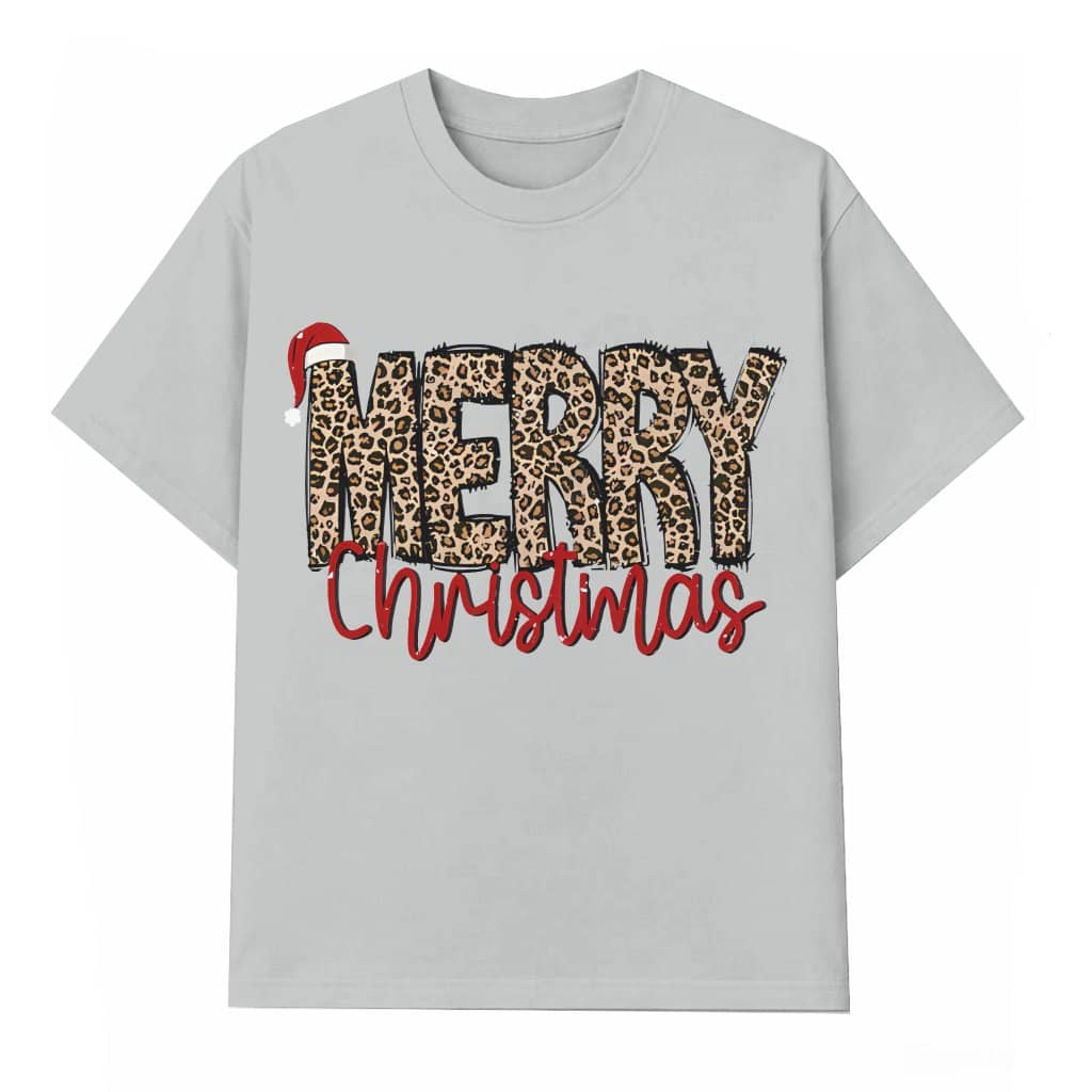 Cute Merry Leopard T-shirt – Christmas Gift for Her Trendy