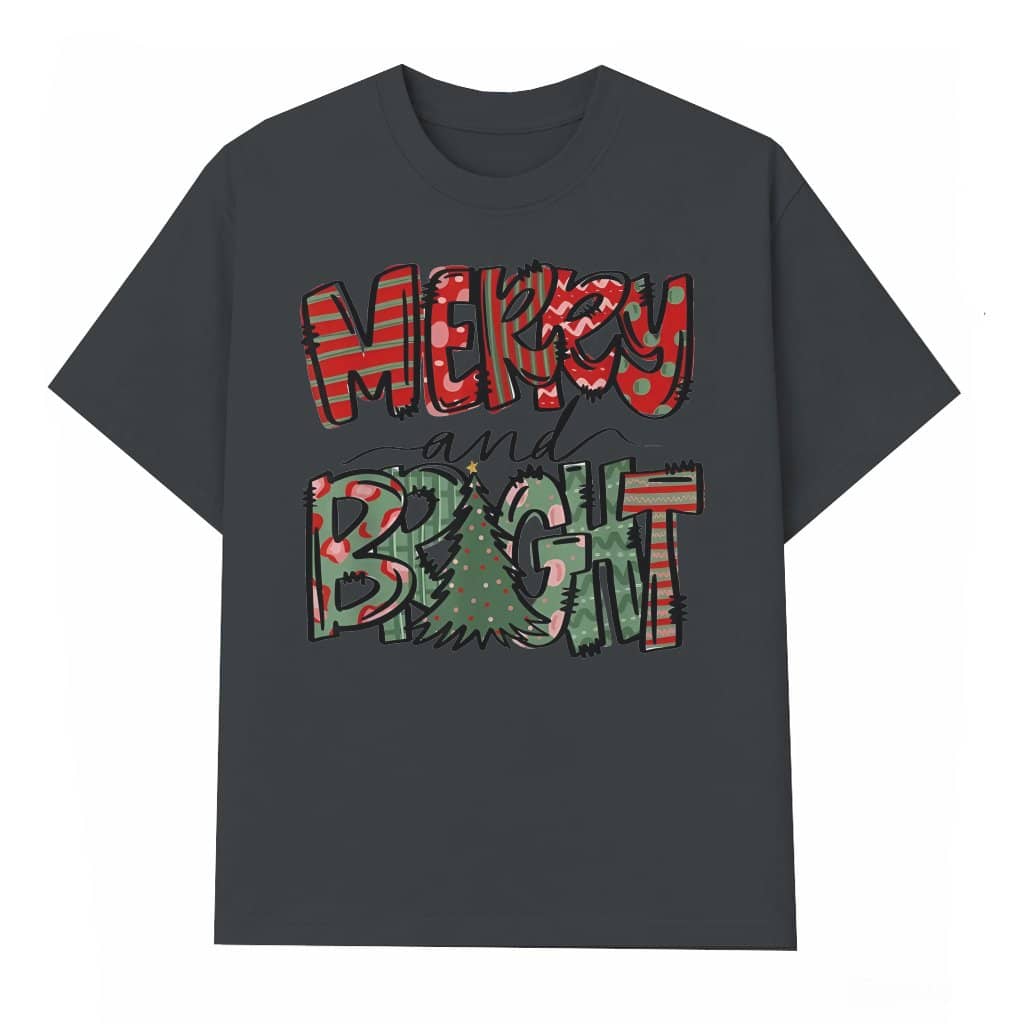 Merry Christmas Bright Tree T-shirt – Christmas Gift for Family