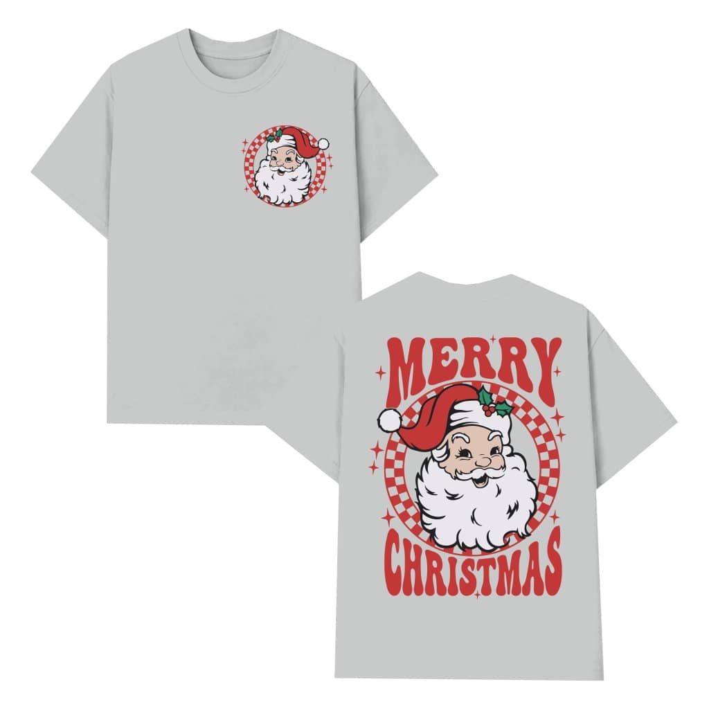 Retro Checkered Santa T-shirt – Christmas Gift for Women