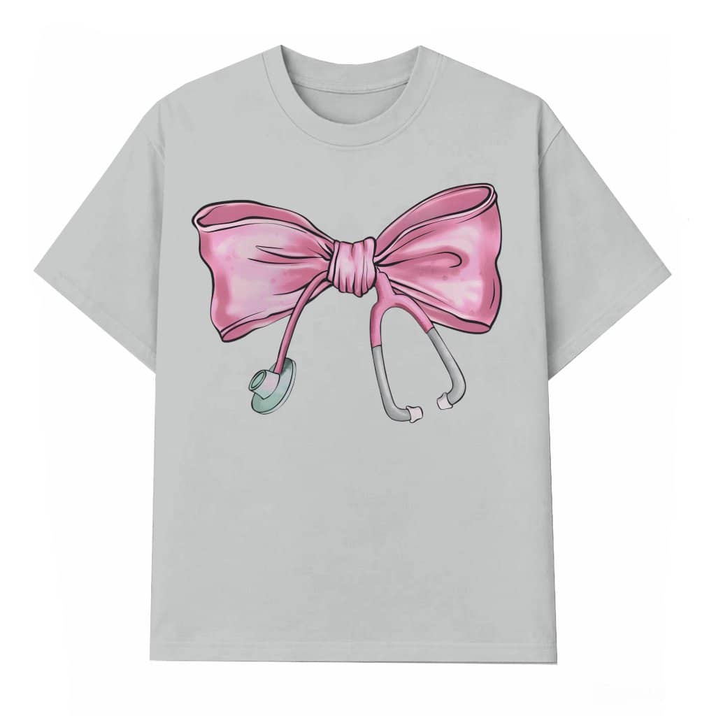 Coquette Pink Bow Stethoscope T-shirt – Nurse Appreciation Gift for Nurse