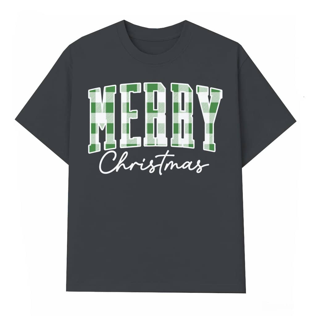 Cute Merry Christmas Plaid T-shirt – Family Christmas Gift for Women