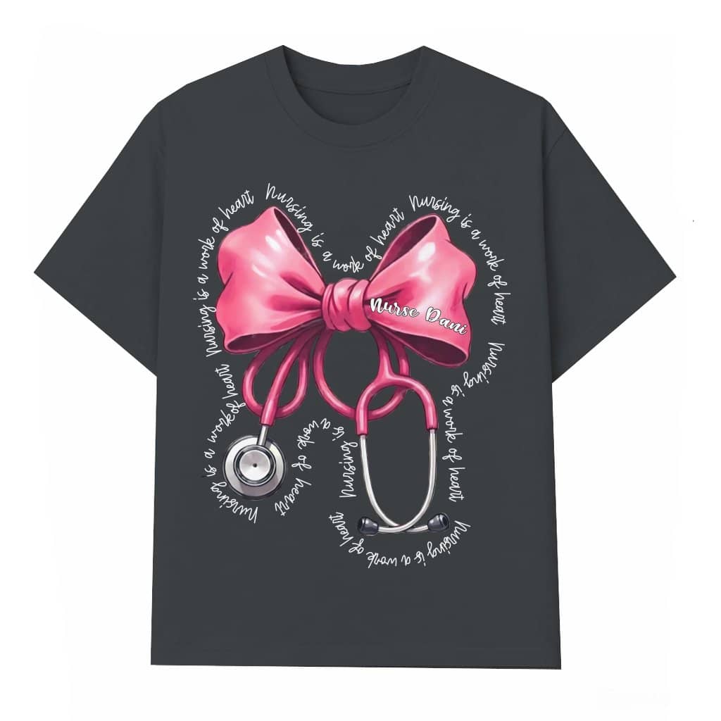 Coquette Nurse T-shirt – Personalized Pink Bow Gift for Nurse