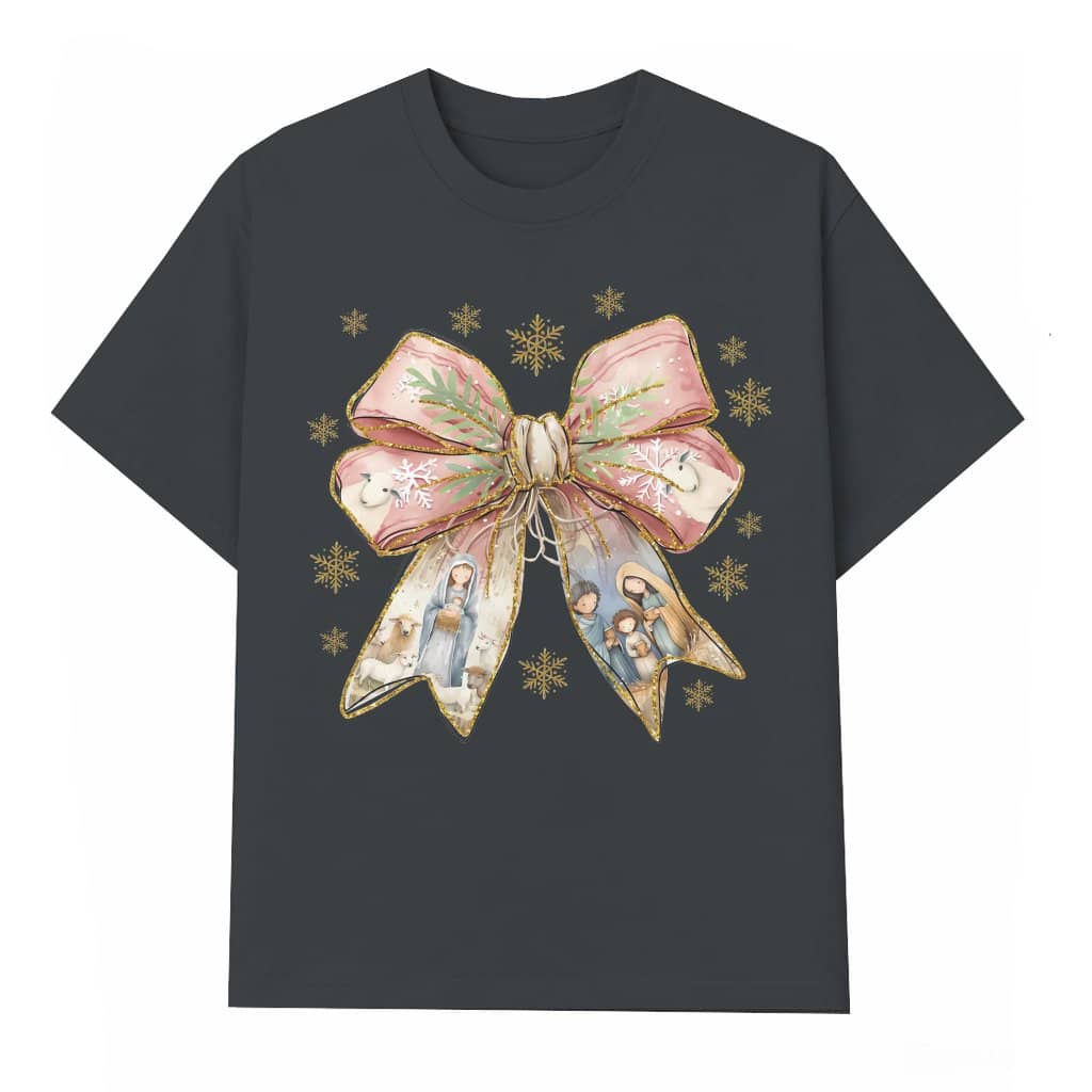 Coquette Bow Jesus T-shirt – Christmas Gift for Women Christian